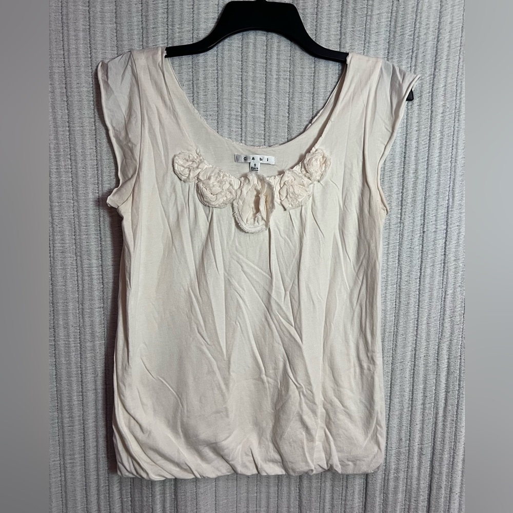 CAbi Off-white Blouse with Floral Accents